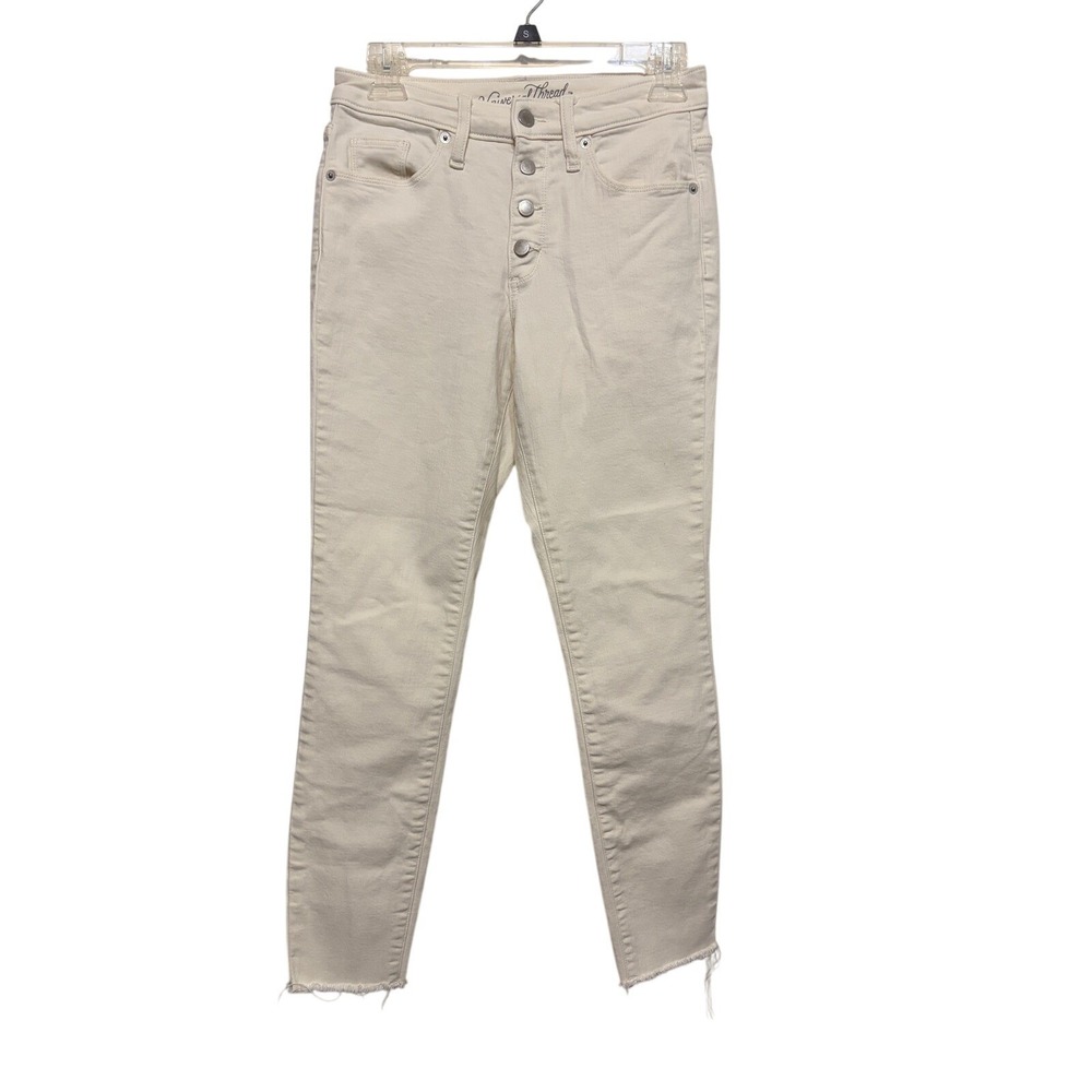 Universal Thread Womens High Rise Skinny Jeans White Button Fly Raw Hem 4/27